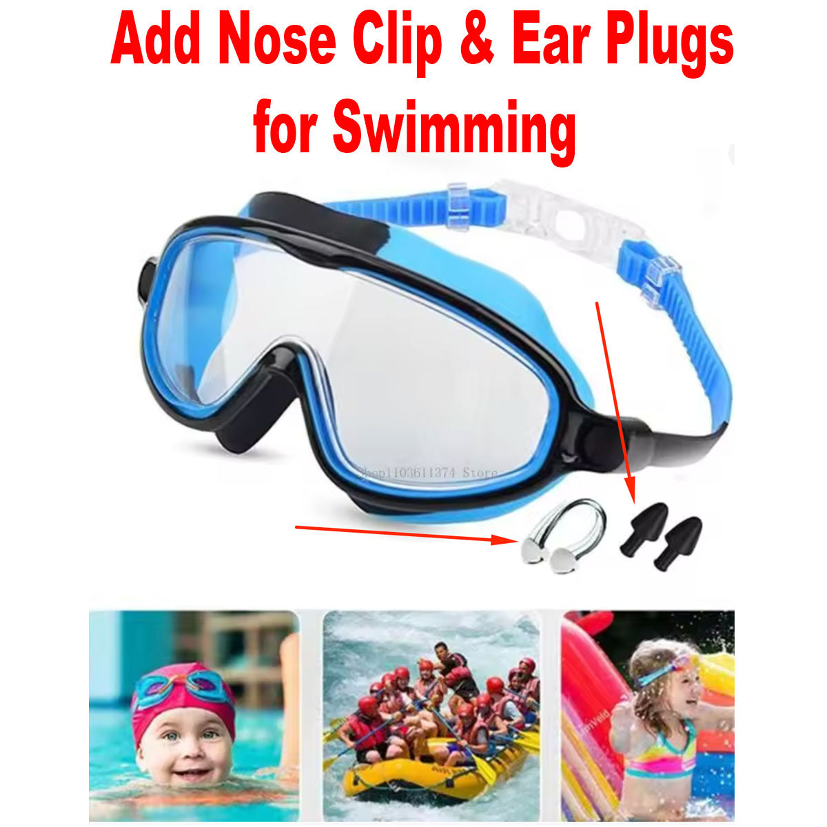 Add Nose Clip & Ear Plugs for Swimming Goggles