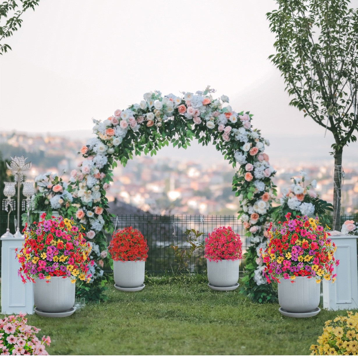 Artificial Eucalyptus and Violet Ground-Insert Floral Decoration