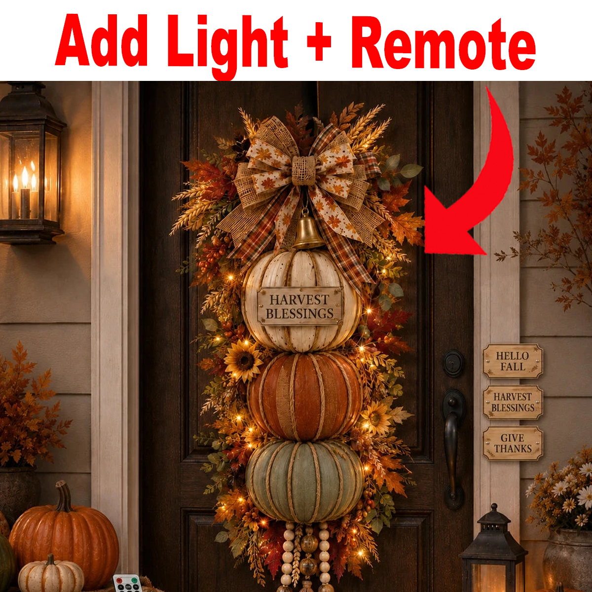 Add Light To Pumpkin Fall Door Decor